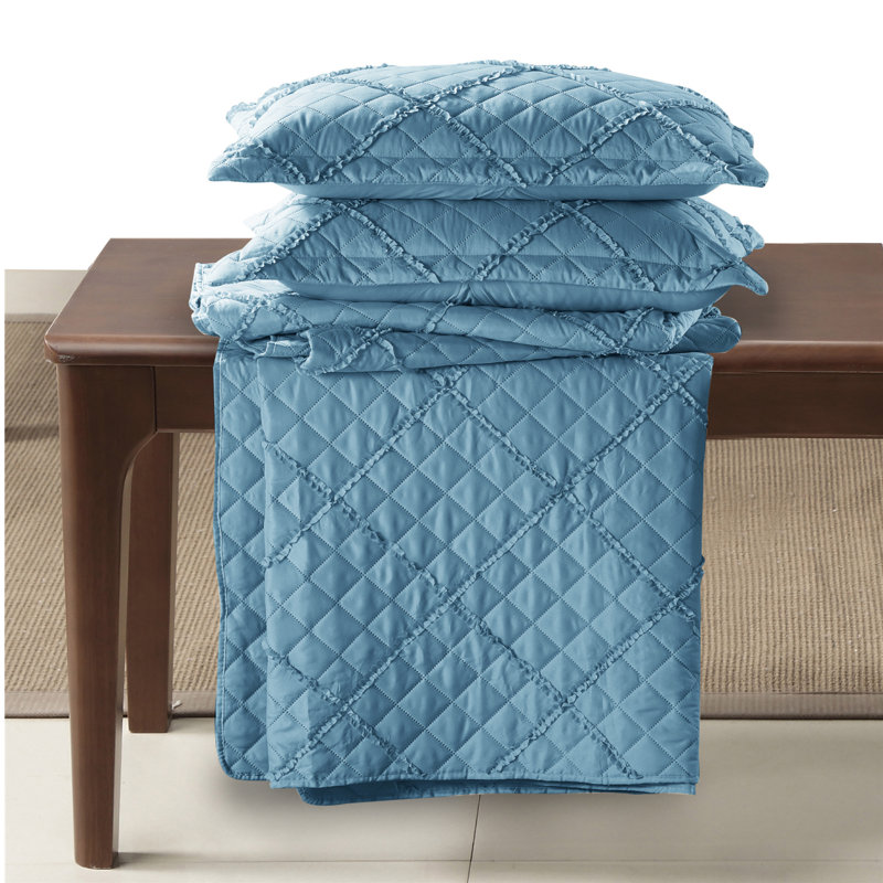 Fairdale Polyester Solid Colour Bedspread with Pillow Shams, 250 x 270 cm Bedspread - 2 Shams, Blue