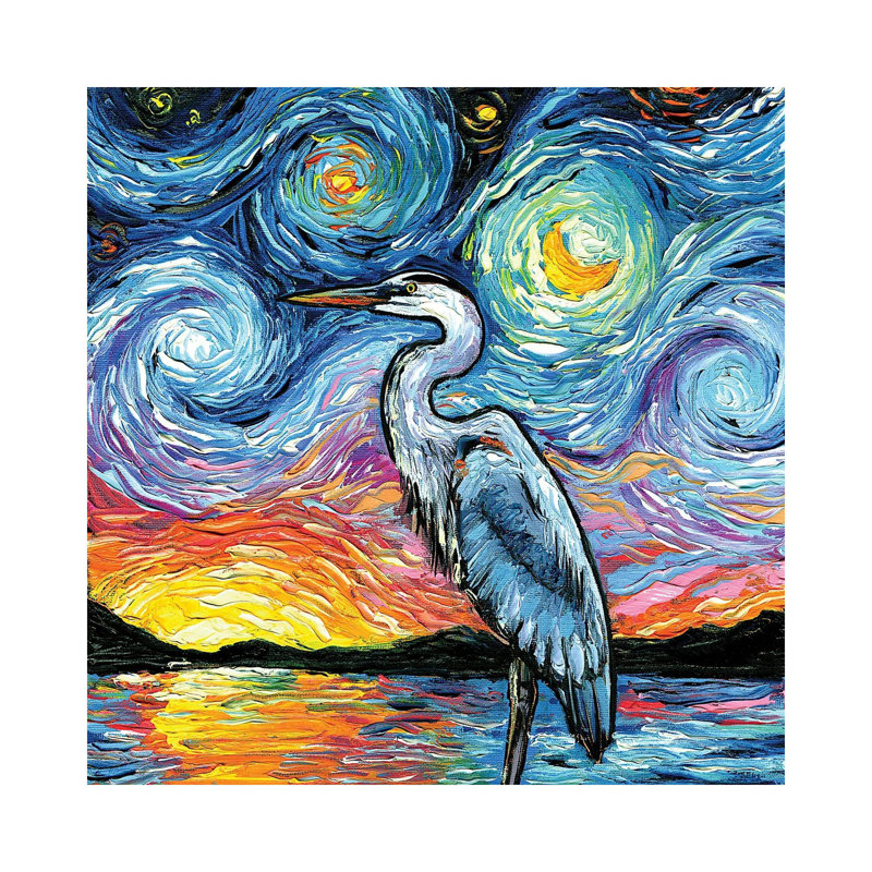 Héron bleu - reproduction d'art sur toile tendue, H 12 po x l 12 po