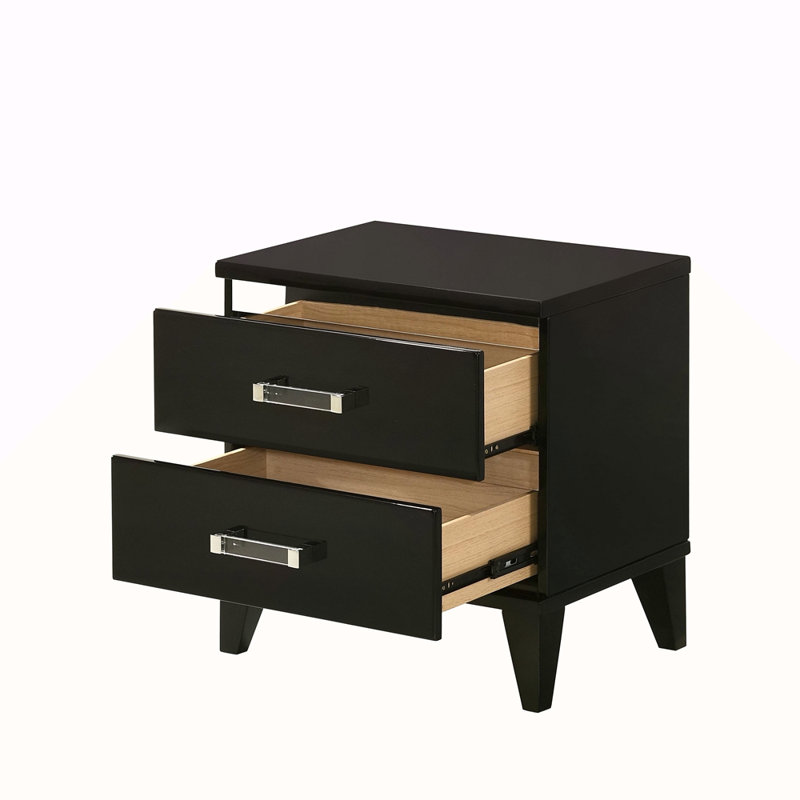 Mobilier de chambre à coucher contemporain à 2 tiroirs avec finition noire brillante et 1 tiroir