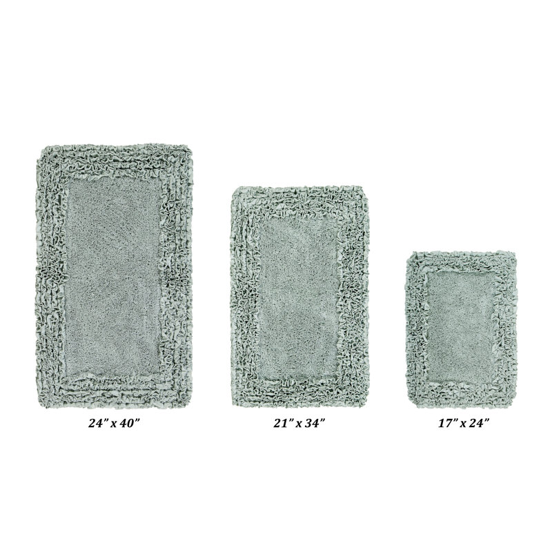 Ensemble de tapis pour salle de bain 100% coton 1775 g / m² 3 pièces Courson, certifié OEKO-TEX®, envers en latex antidérapant, motif de volants touffetés moelleux, super absorbant, tapis de salle de bain lavables à la machine, sauge