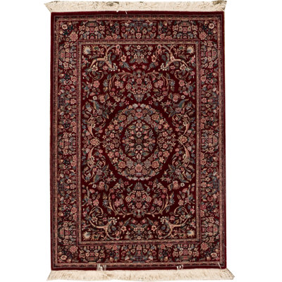 Tapis beige et vin de haute qualité noué à la main