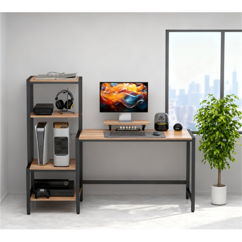 Bureau CPU avec support pour moniteur, bureau d'ordinateur, tablette réversible à 4 niveaux, bureau d'écriture industriel