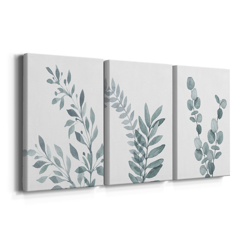 «Blue Botanical Wash I», toile tendue sur mesure - 3 pièces, H 48 po x l 96 po