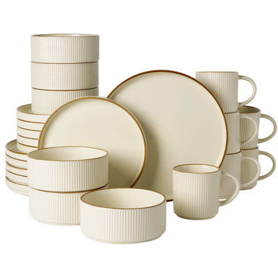 Azal Stoneware Dinnerware Sets, 24 Piece Dish Set