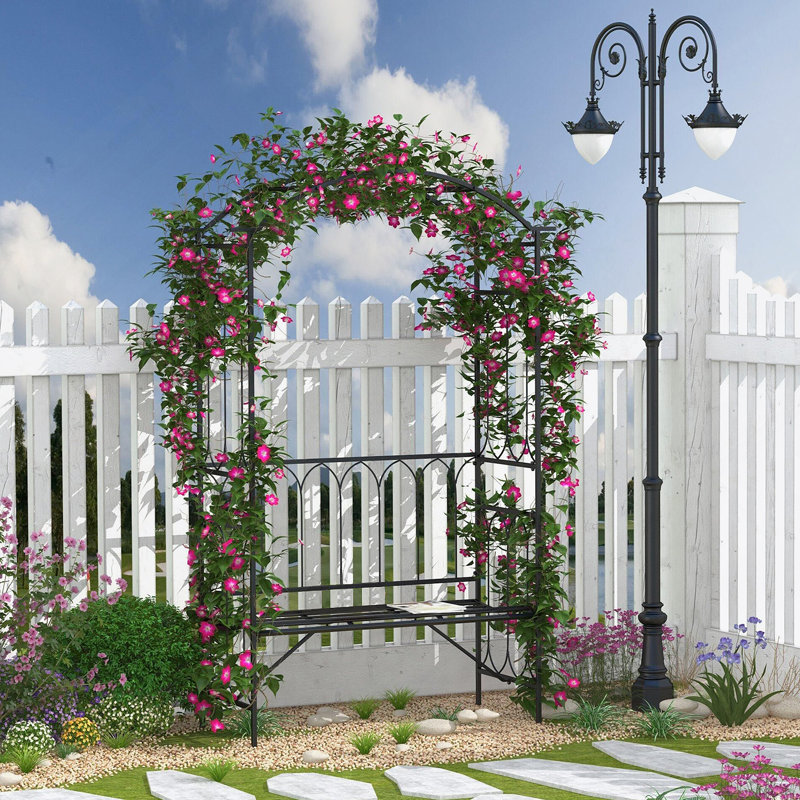 Outstanding Metal Trellis Arbour With Bench For Gardens, Enhancing Plant Growth And Patio Ambiance