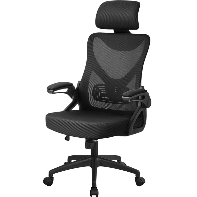 Joyti Ergonomic Task Chair with Headrest and Flip-up Armrest Lumbar, Black, Black