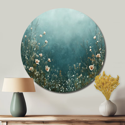 Teal Spring Wildflowers Field I - White Floral Wall Art Print