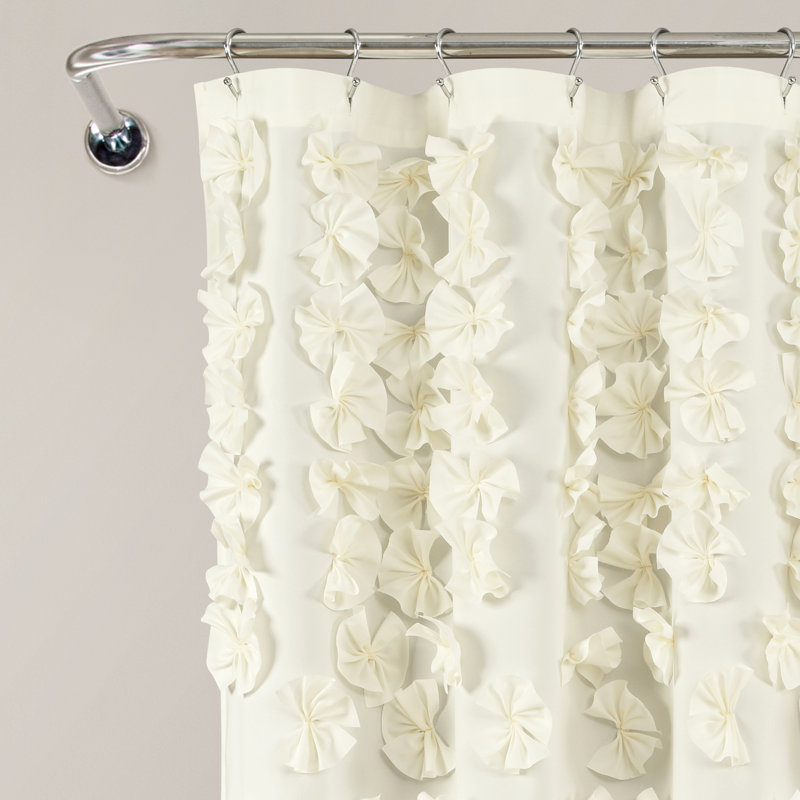 Ivory Fabric Shower Curtain with Handmade Bows, 72" x 72"