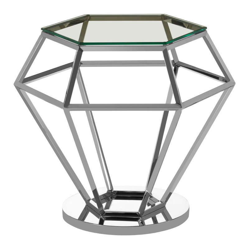 Redd Glass Top Frame End Table, Silver