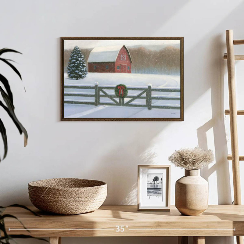 Affinité de Noël VI, 19 po x 13 po, Cadre flottant en noyer