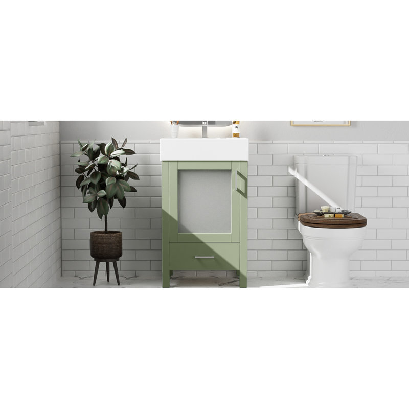 20-Inch Bathroom Cabinet With Ceramic Sink And Ample Small Compact Storage - Modern For Bathrooms Abundant Drawer Bath Areas