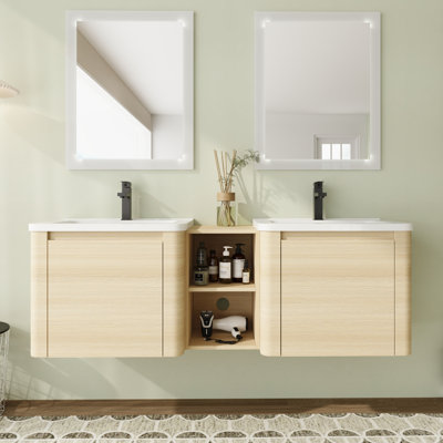 Meuble-lavabo double 60 po avec comptoir en céramique et portes à fermeture en douceur 60 po