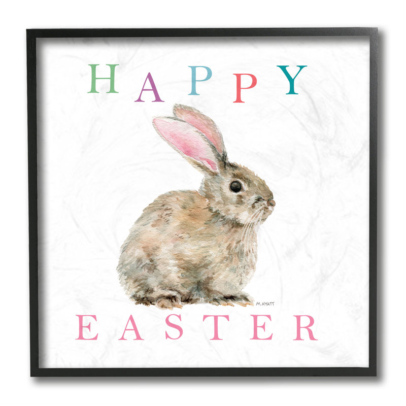 Joyeuse Pâques avec le lapin Woodland, H 12 po x l 12 po, Cadre noir