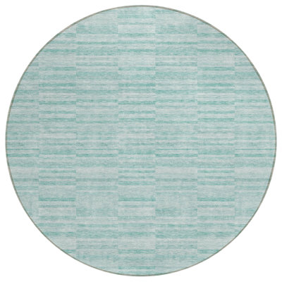 Tapis extérieur lavable rayé bleu turquoise et bleu 8 pi