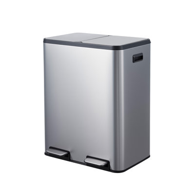 16 Gallon Dual Compartment Trash Can, 2脳30L Stainless Steel Recycling Bin, Soft-Close Lid with Step Pedal, Removable Inner Bucket, Heavy Duty Garbage Can for Kitchen, Restaurant and Garage