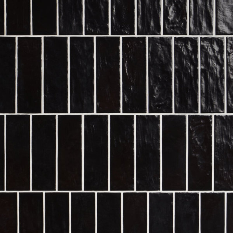 Montauk 2x8 Mixed Finish Ceramic Tile, Jet Black