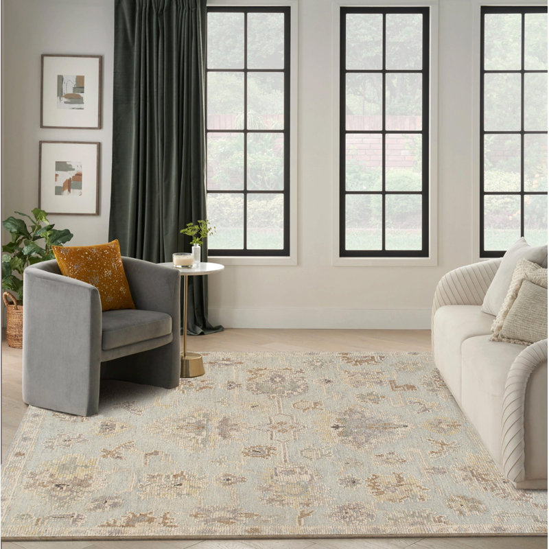 Oushak Hand-Knotted L. Blue Wool Area Rug, Rectangle 8'3" x 9'10"
