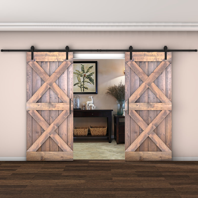 Porte de grange coulissante à panneaux en bois X Series avec trousse de quincaillerie d'installation (DIY) 2 6, 72 po x 84 po