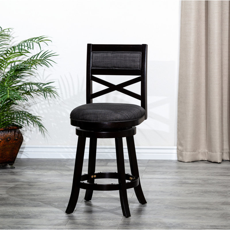 Tabouret pivotant de 24 po à hauteur de comptoir avec siège en tissu de couleur et gris anthracite, siège durable. Tissu. Fabrication en bois massif. Pieds évasés stables. Revêtement confortable