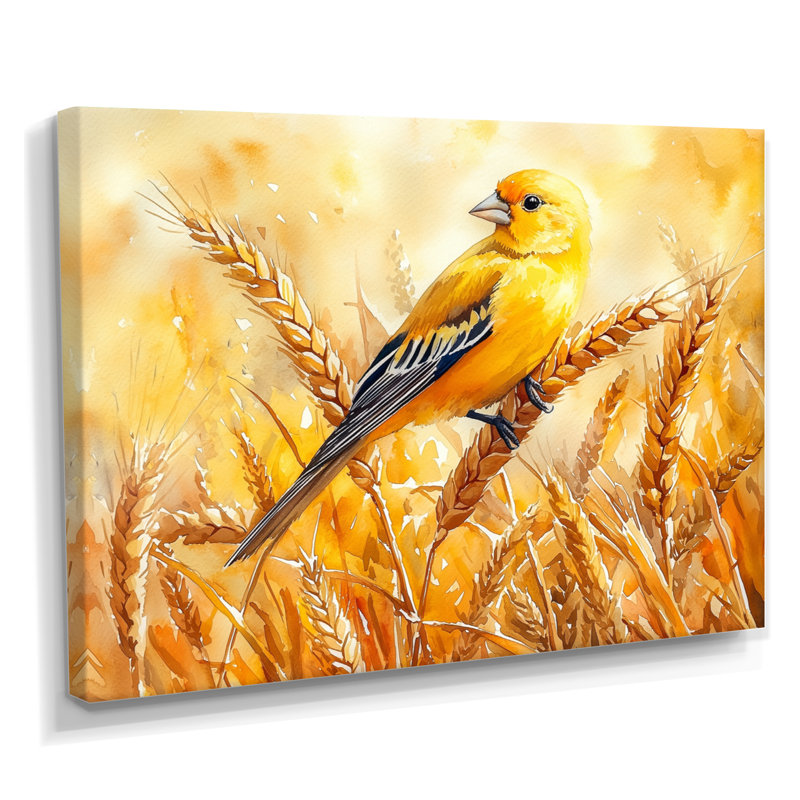 Chardonneret dans le champ de blé II - art mural oiseau pour le salon, H 12 po x l 20 po, Toile tendue, Ne s’applique pas