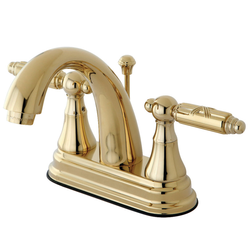Georgian Centerset Bathroom Faucet with Brass Pop-Up Drain, Polished Brass