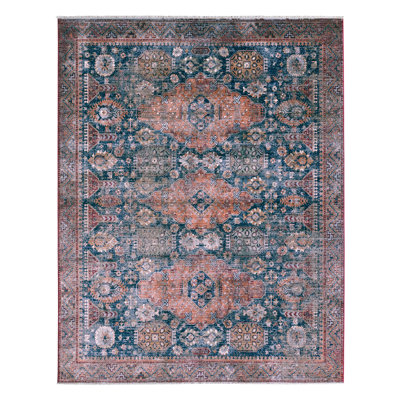 Zefira Razia ZFA12 Medallion Red/Blue Area Rug (5'3"X7'10")