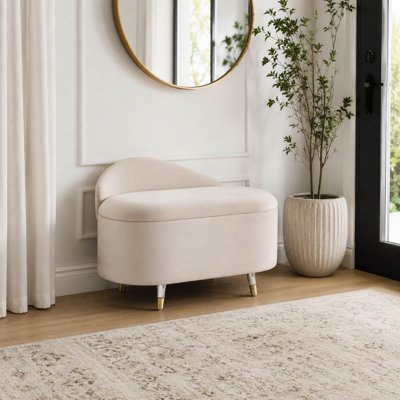 Banc d'appoint courbé en métal moderne avec compartiment de rangement pour la chambre à coucher - Banc rembourré en velours pour salle à manger ou salon - 32 po, crème