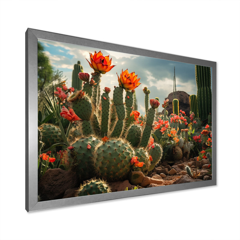 Cactus vert corail - II, H 30 po x l 40 po x P 1,5 po, Cadre photo argenté