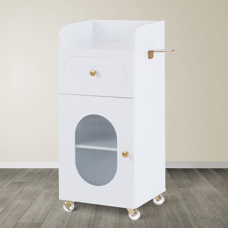 Chariot de rangement avec roulettes verrouillables, porte-outils, chariot pour le salon, Blanc