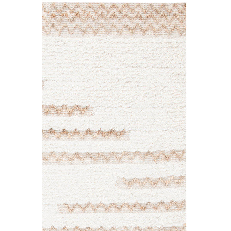 Tapis ivoire / brun en laine tissé à plat à la main Kristina, Rectangle 8 pi x 10 pi
