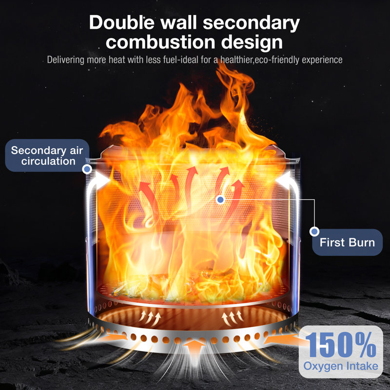 Outdoor Fire Pit, 20'' Stainless Steel Folding Smokeless Fire Pit with Removable Ash Pan Wood Burning Outdoor Fireplace