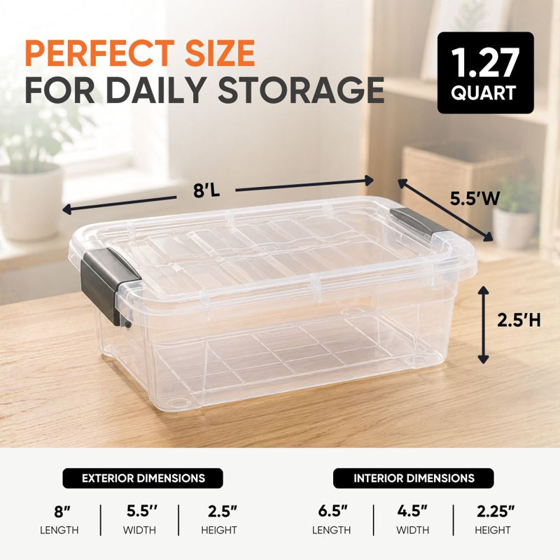  Mini bac de rangement transparent avec couvercle, 1,27 pte Boîte de rangement en plastique pour la maison, paquet de 4