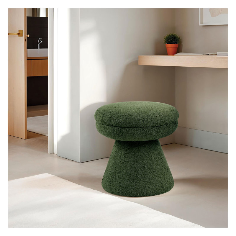 Tabouret d'appoint vert contemporain avec tissu en peluche - conception de forme champignon, Vert