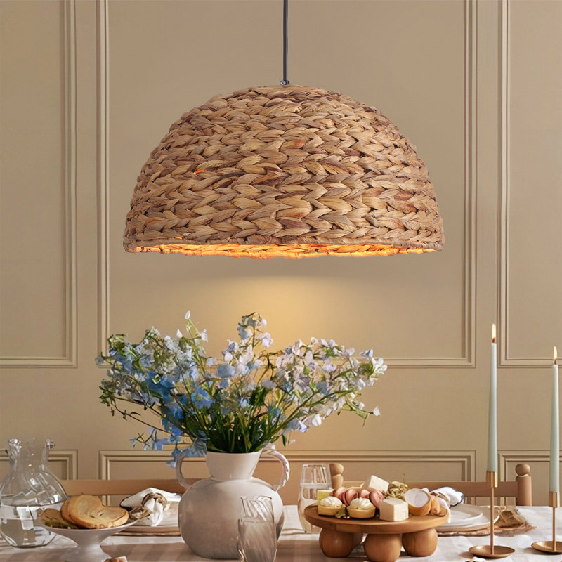 1-Lights Hand-Woven Rattan Dome Natural Pendant Light