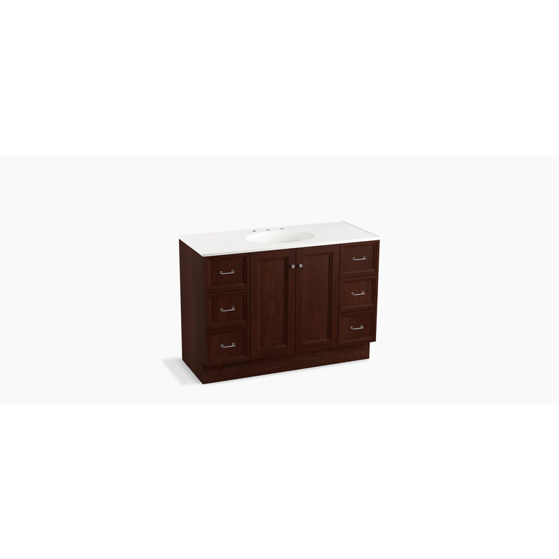 Damask® Plains 48" Vanity Base Only with Toe Kick, 2 Doors and 6 Drawers, Split Top Drawers, Cherry Tweed