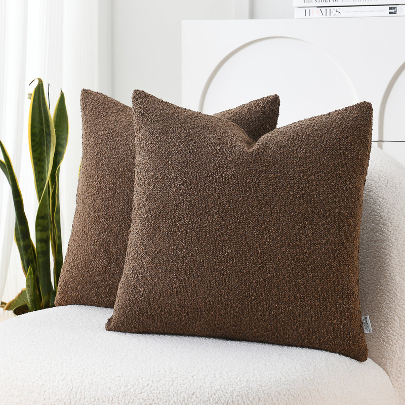 Textured Pillow Covers Textured Boucle Pillow Covers, Dark Brown, Square 20"