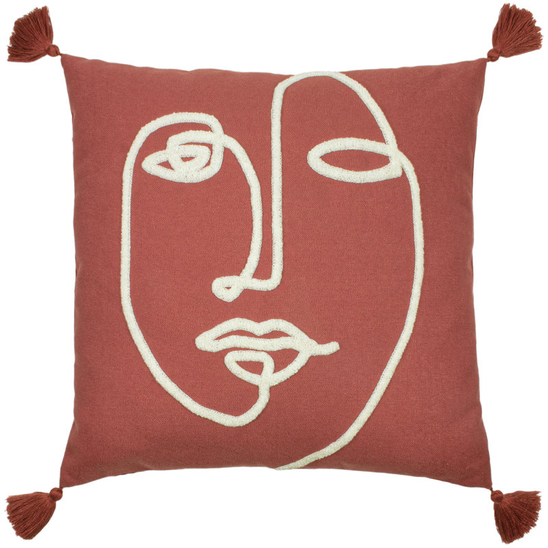 Uno Face Abstract Square Throw Cushion, Feathers
