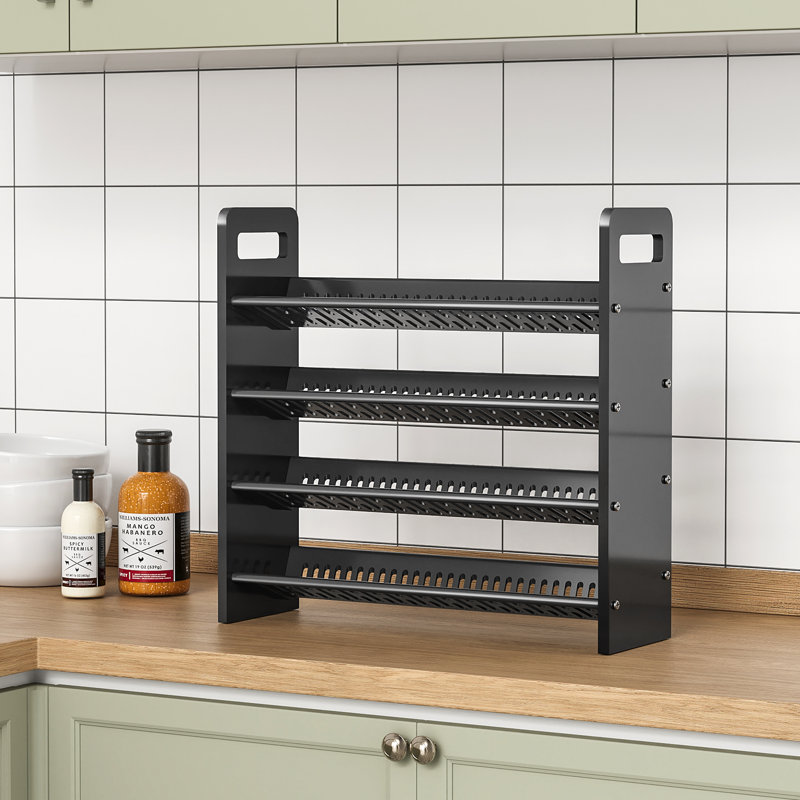 Black Spice Rack Rustproof,4-tier Abs Plastic Spice Rack Organizer For Countertop And Cabinet