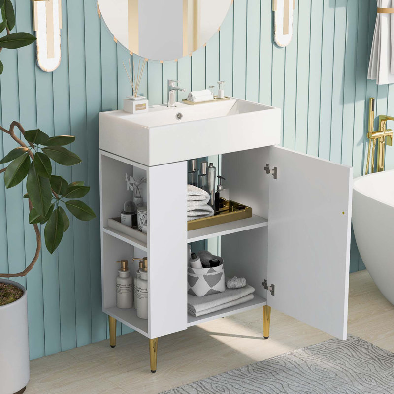 21.6'' Single Bathroom Vanity with Ceramic Top