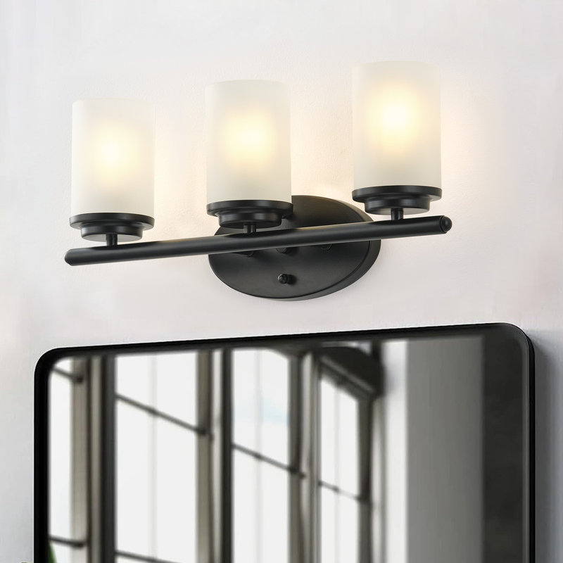 Lampe frontale à miroir réglable en verre noir mat à 3 lampes, Noir mat