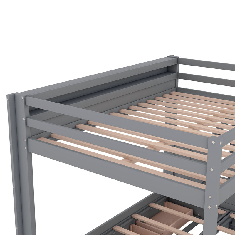 Lit superposé convertible en bois avec escalier de rangement, table de chevet et 3 tiroirs