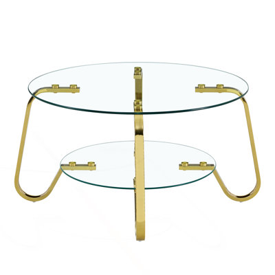 Retro Minimalist Style Metal Frame Double-Layer Tempered Glass Coffee Table