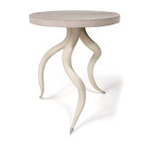 Polished Inner Horn End Table with Cream Cow Hide Top