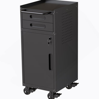 Narrow Rolling Tool Cabinet - Space-Saving Garage Storage With Lockable Door, 2 Drawers And Large Handle