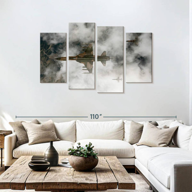 Mait Cloudy Fighter Jets, 48" H x 75" W