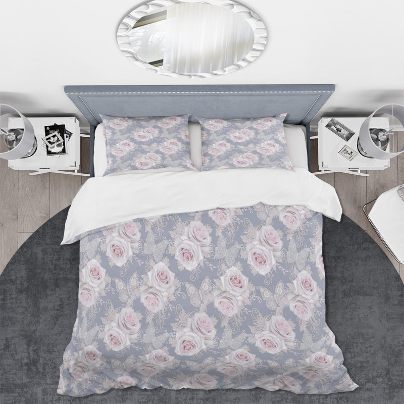 Pink Vintages Roses I - Ensemble de housse de couette traditionnel - Microfibre de polyester