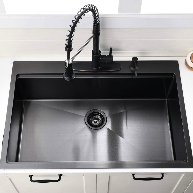 Évier en acier inoxydable noir 91 cm (36 po) - Calibre 16 avec surface anti-rayures et système de drainage à rainures en X. Fond incliné de couleur canon de fusil.