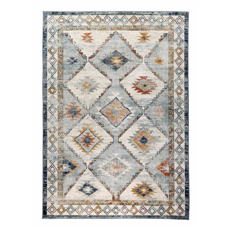 Tapis blanc / anthracite Hangah, Rectangle 6 pi 7 po x 9 pi 6 po