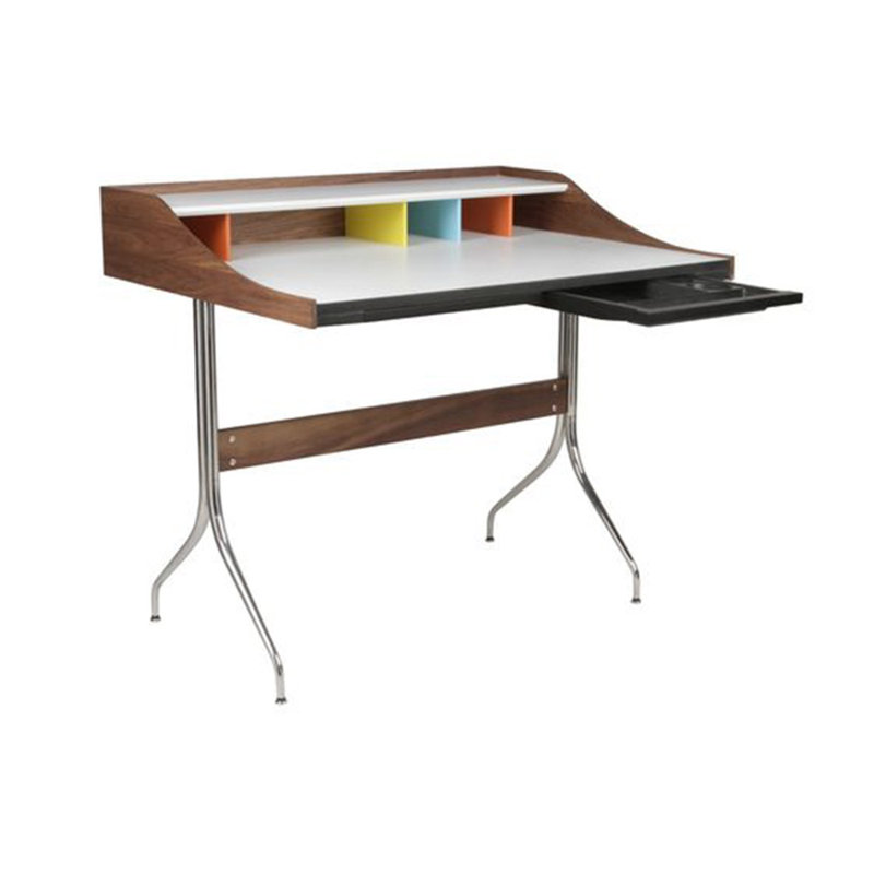 Bureau en placage de noyer et acier inoxydable Neaha
