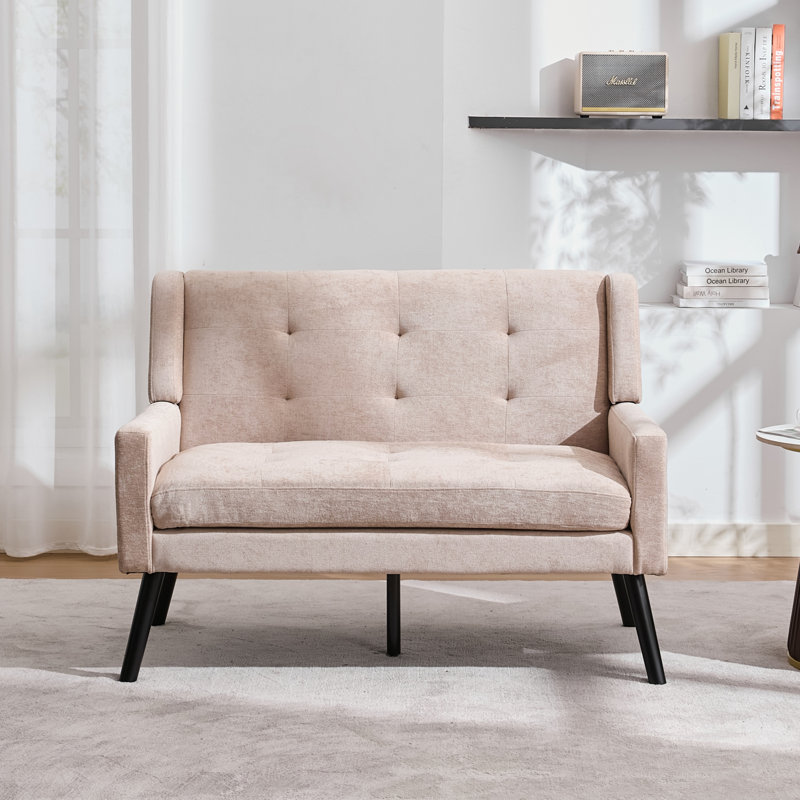 47.24" Wide Tufted Back 2-Seater Accent Chair With High-Density Foam Cushion Premium Linen/Suede Loveseat Sofa For Small Spaces